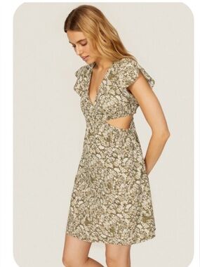 Rails Nyla Floral cut out Dress XS Olive vine